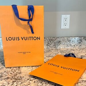 Louis Vuitton Bold Orange Paper Shopping Bag with Blue Accents 14”x10” Brand New